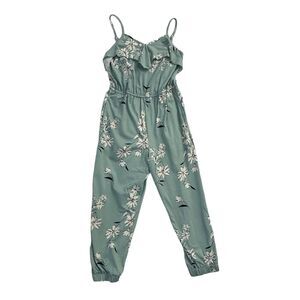 Girls Mint Green Ruffle Jumpsuit Size M Flowy‎ Floral Boho Spring Outfit